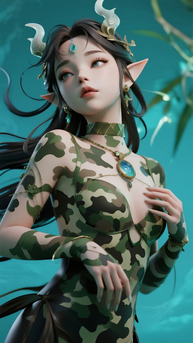 仙侠迷彩精灵少女3D渲染图