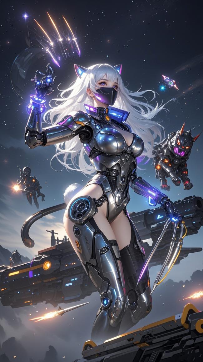 赛博朋克机甲女战士太空激战图