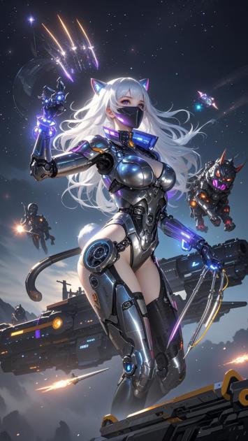 赛博朋克机甲女战士太空激战图
