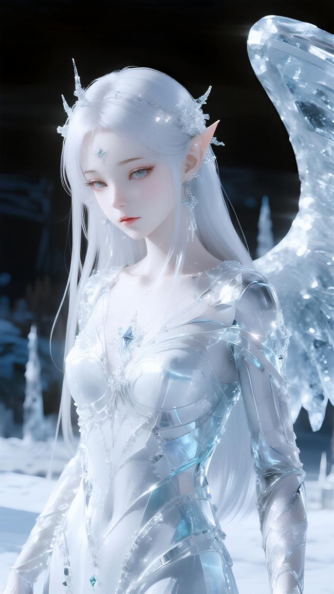 冰霜女神3D渲染图，晶莹剔透的奇幻造型