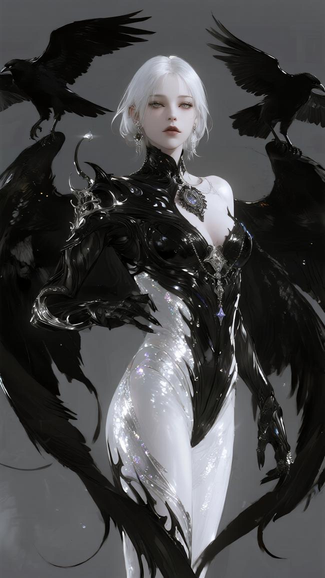 暗黑女神与乌鸦羽翼插画