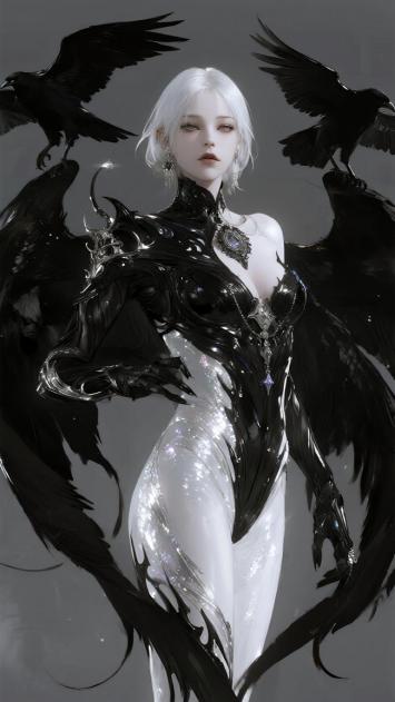 暗黑女神与乌鸦羽翼插画