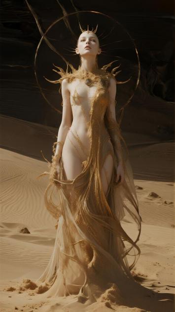 沙漠神女写实肖像：金纱圣光女神