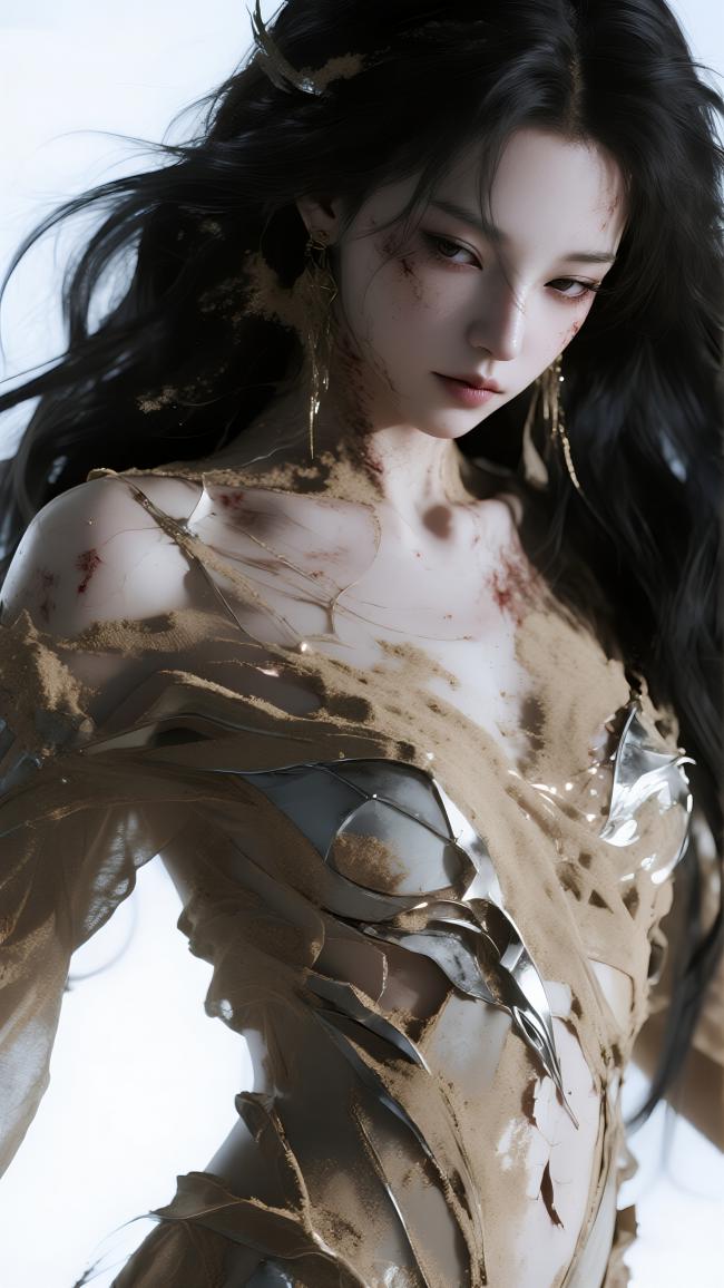 赛博朋克女战士沙尘侵蚀特写