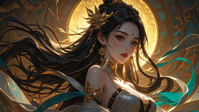 古风仙侠女神工笔重彩插画