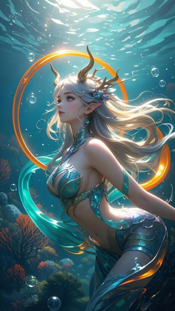 海底龙角女神3D渲染插画