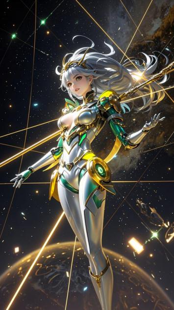 赛博朋克女机甲战士立于星海之间