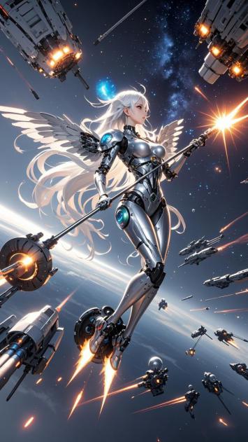 赛博天使机甲女战士太空激战图