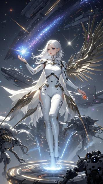 赛博天使战神立于星际战场中央