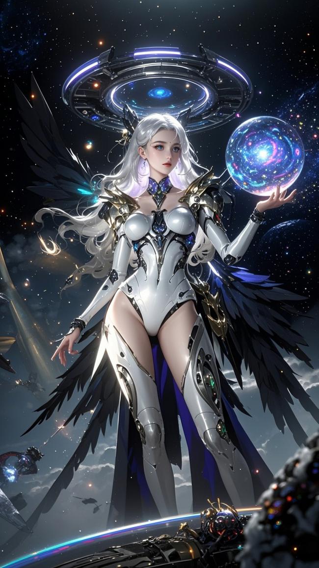 星际天使战士持宇宙球体科幻插画