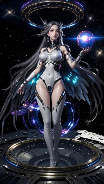 赛博女战士持星核立于星际平台