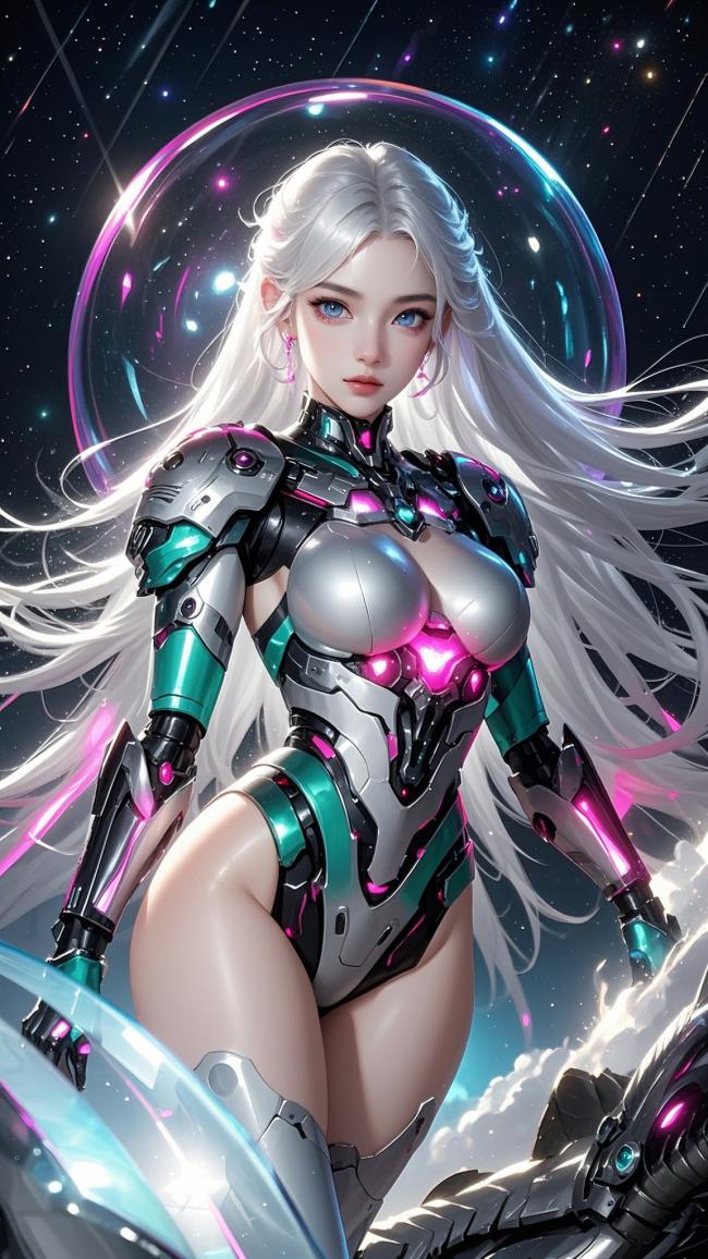 星空下的赛博女战神：霓虹机甲与宇宙风暴
