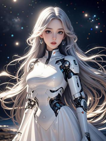 银发机甲女战士·赛博朋克星空写真