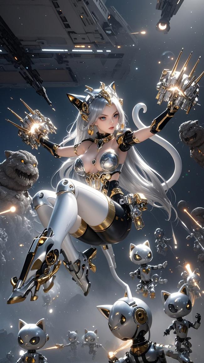 赛博猫姬太空战神插画