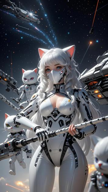 赛博猫女战士太空激战场景