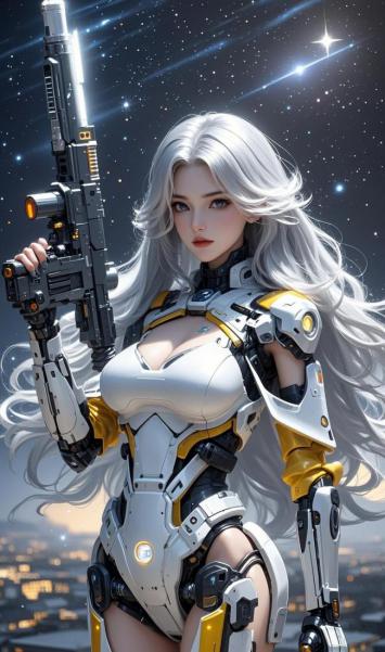 银发机甲女战士：赛博朋克星空战场