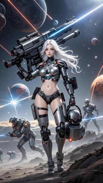 赛博朋克女战士持光炮征战外星战场
