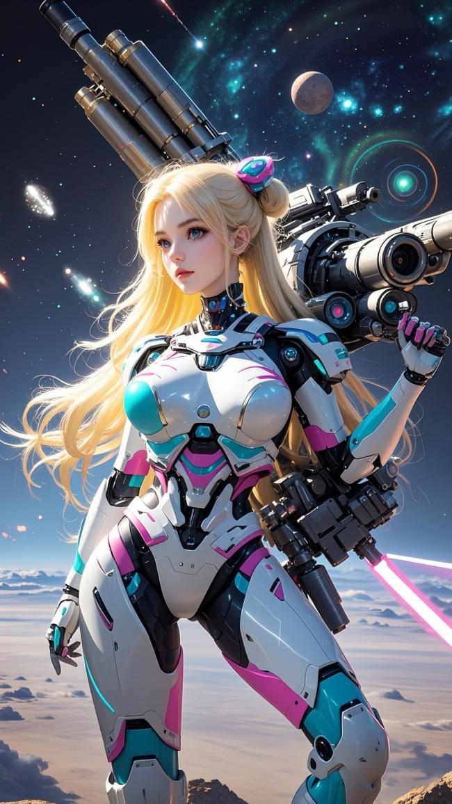 赛博朋克女机甲战士星际作战图