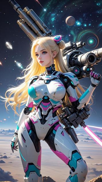 赛博朋克女机甲战士星际作战图