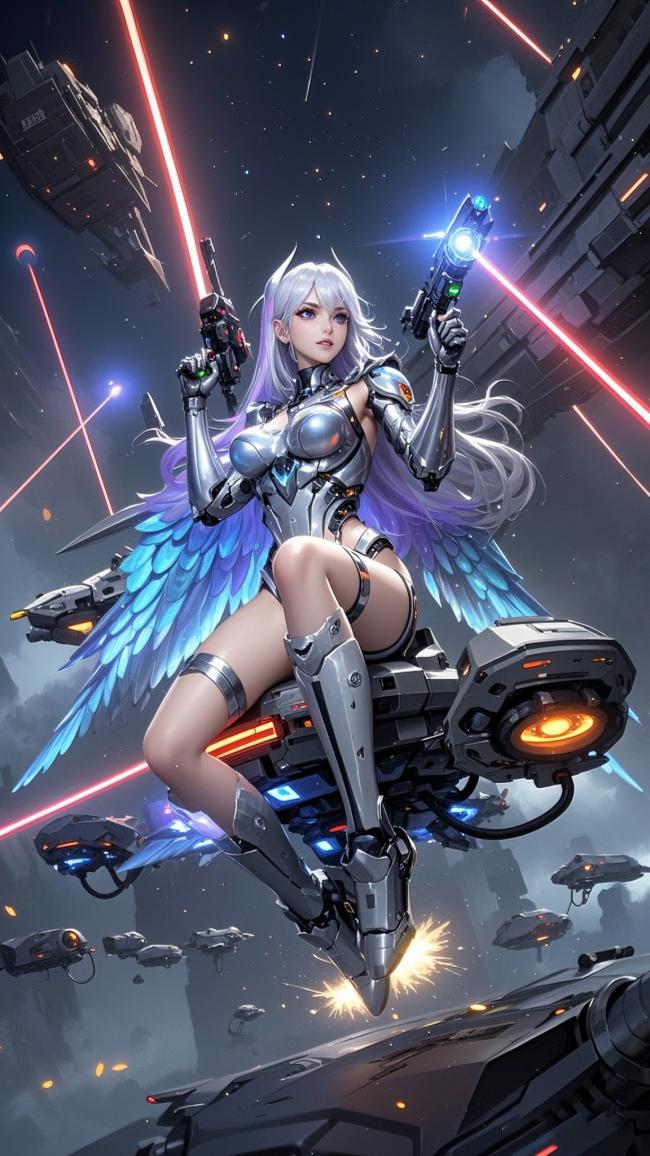 赛博朋克女战士太空激战场景