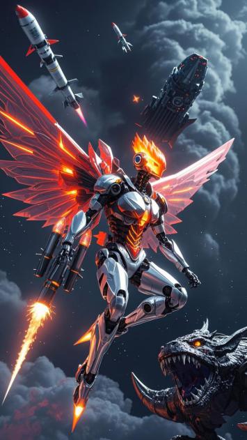 机甲战士与巨龙激战风暴天空