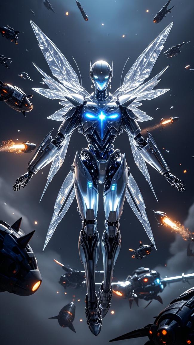 赛博朋克机甲天使太空激战图