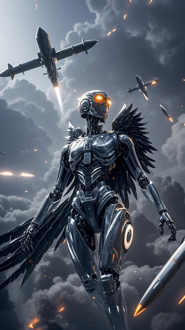 赛博天使战云对决：机甲羽翼与导弹风暴