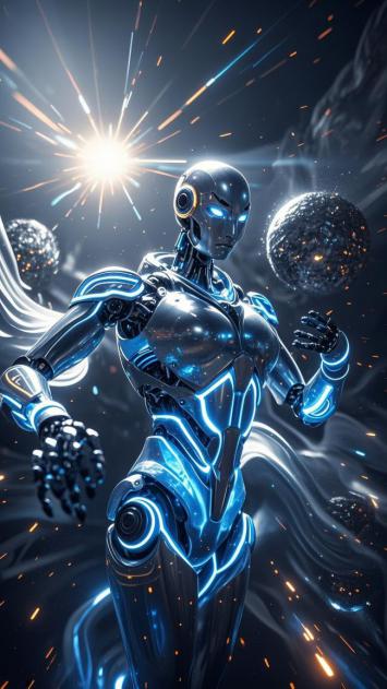 赛博朋克蓝光机甲女战士宇宙激战图