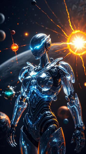 赛博朋克机械女战士宇宙爆炸场景