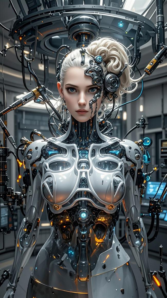 赛博朋克半机械女战士3D高清渲染图