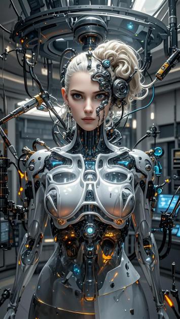 赛博朋克半机械女战士3D高清渲染图