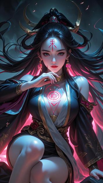 仙侠女神符文发光插画