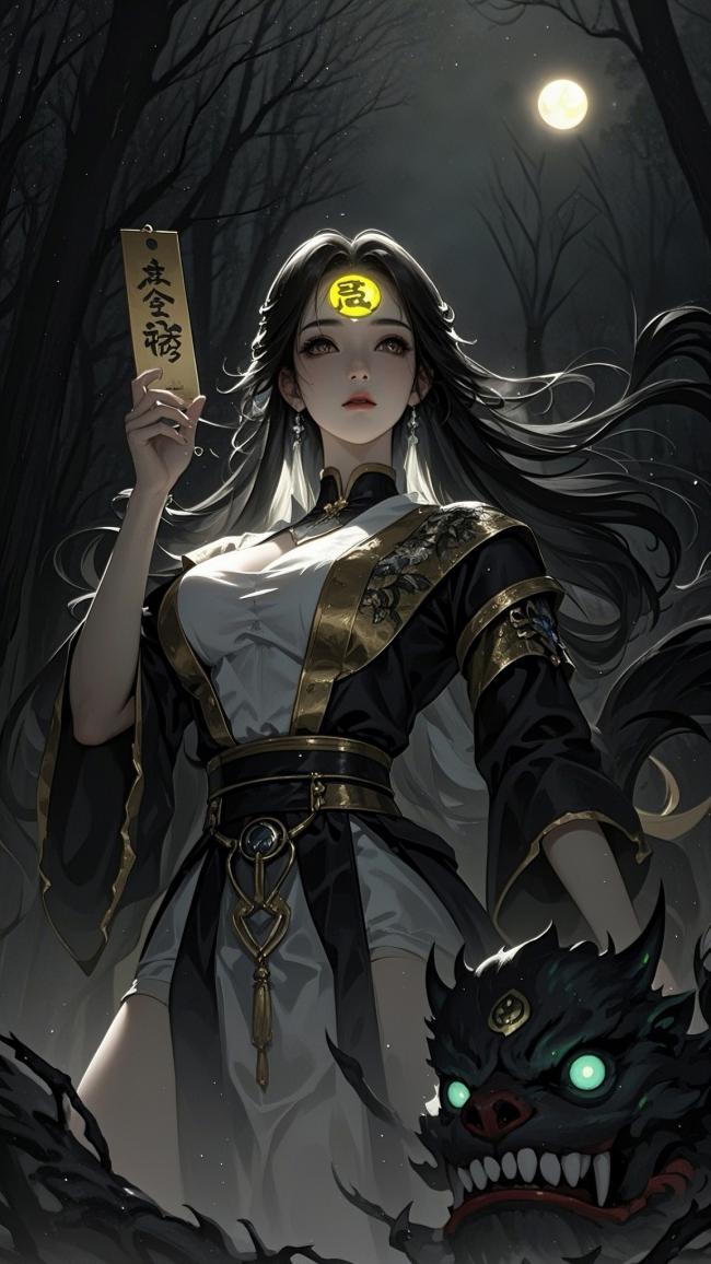 月夜幽林镇妖女修插画