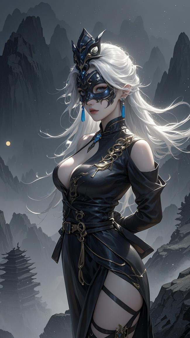 暗夜仙姬：玄幻面具女战士立于云山之巅