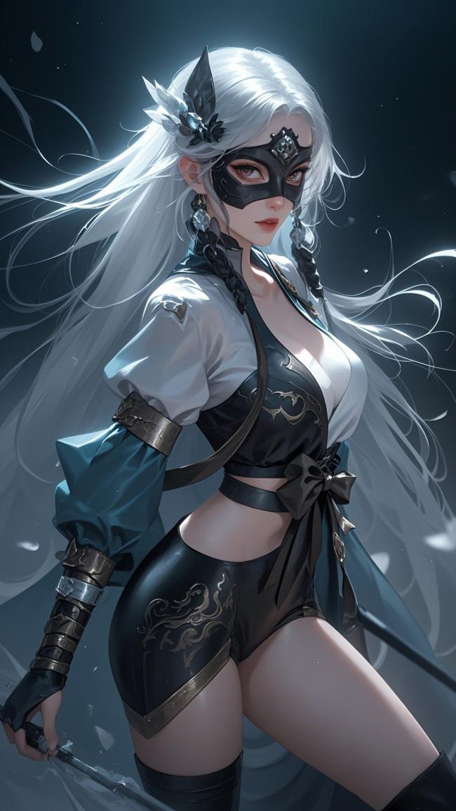 银发忍者持刃立姿插画