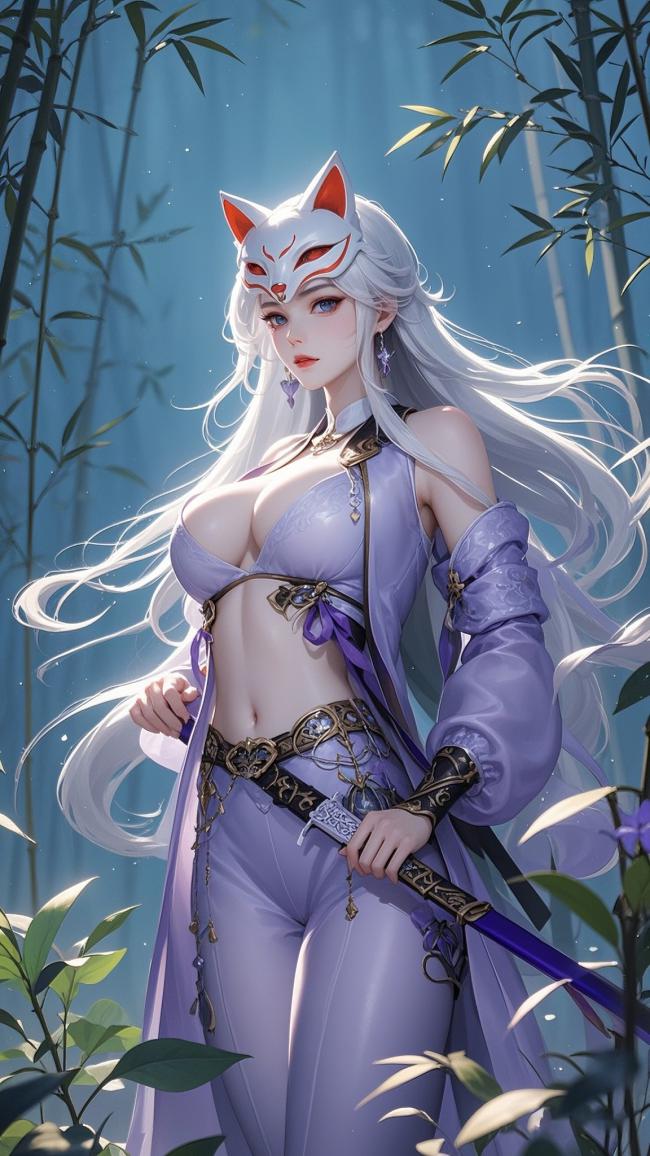 狐妖仙子竹林持剑图