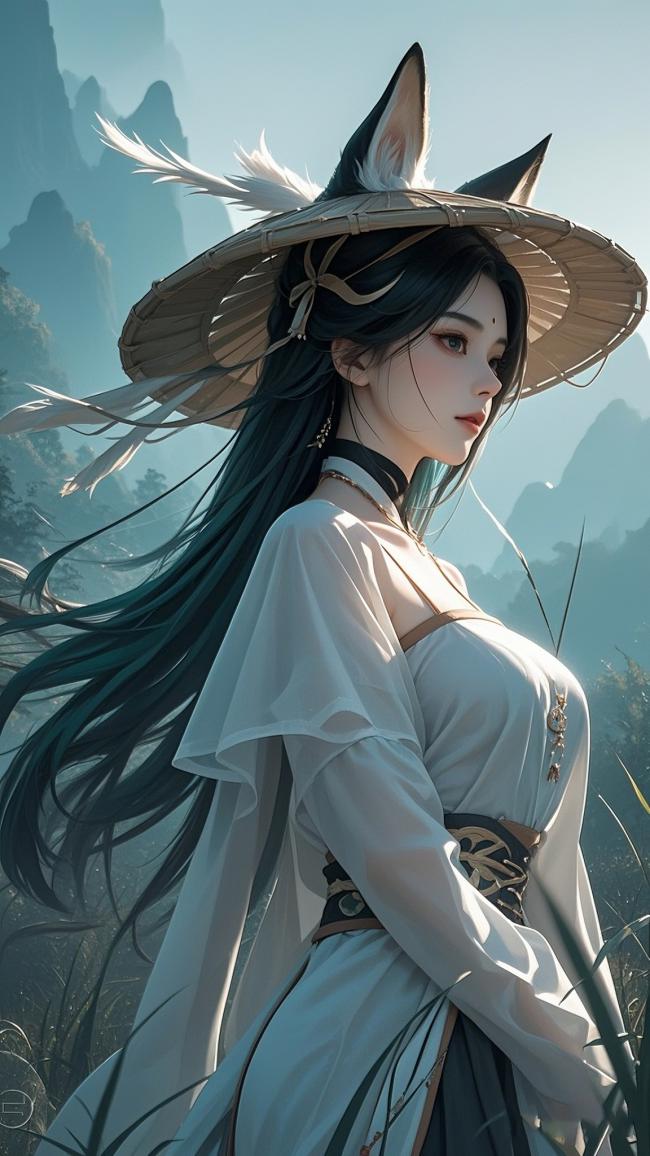 古风仙侠少女水墨写真图