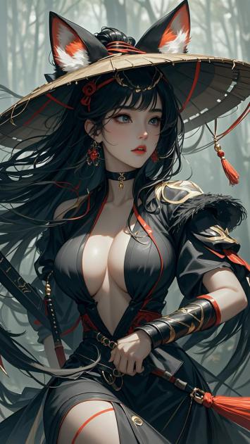 狐耳武士少女插画｜东方幻想风角色设计