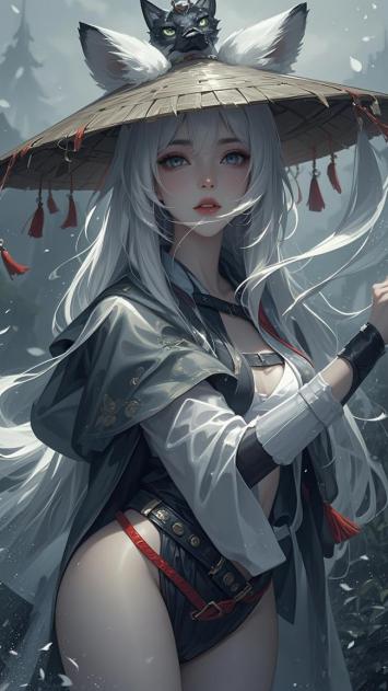 银发狐耳女战士：古风战甲飘雪写真