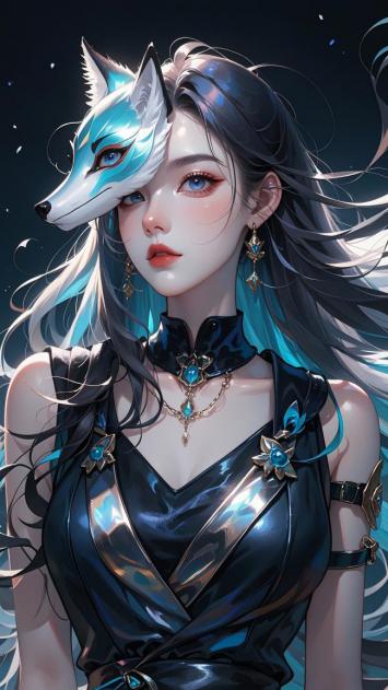 狐面女郎赛博幻影插画