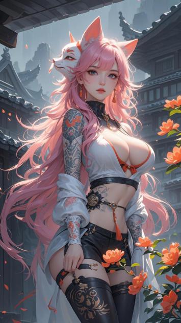 粉发狐耳少女汉服立绘，古风与二次元融合之美