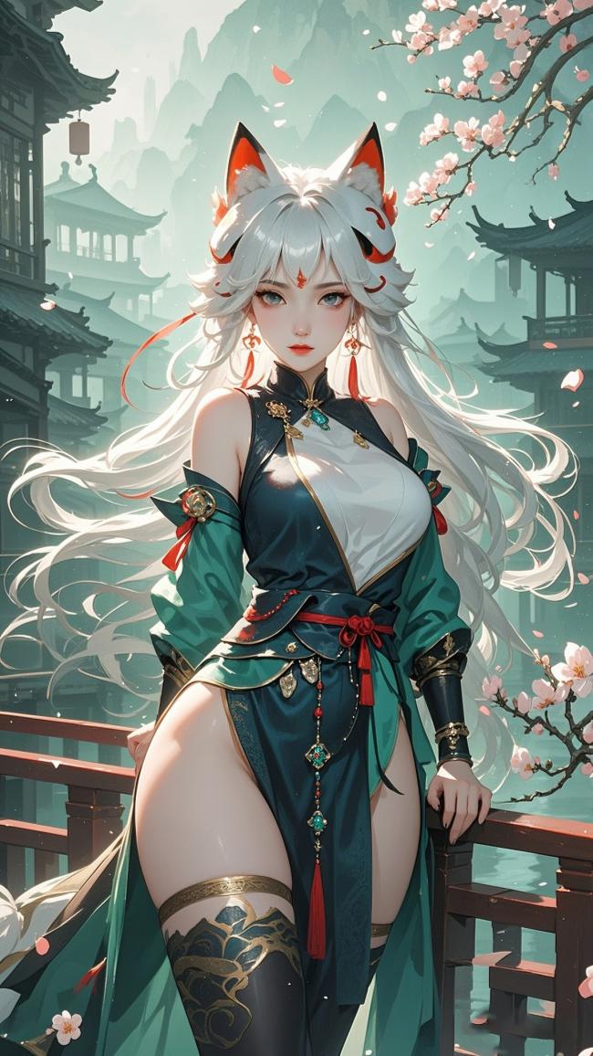 古风狐妖少女汉服立绘，樱花庭院仙气飘飘