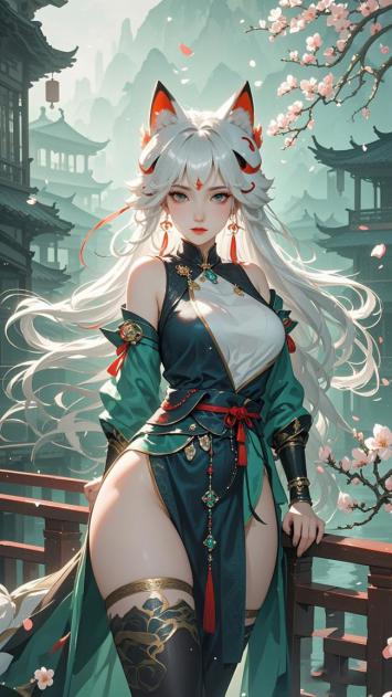 古风狐妖少女汉服立绘，樱花庭院仙气飘飘