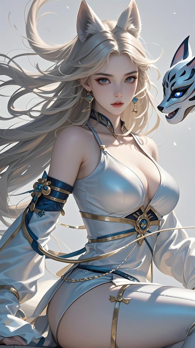 银发狐耳少女赛璐璐插画