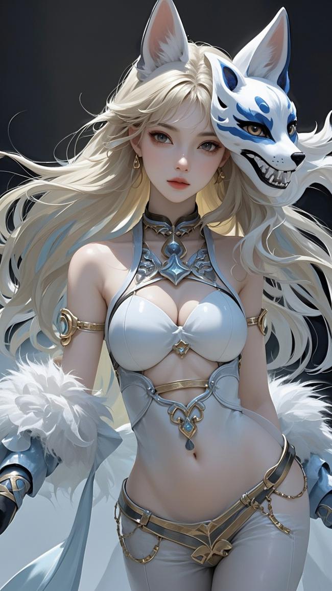 白发狐耳女战士写实插画