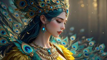 孔雀女神侧颜写实肖像