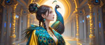 仙侠女神与孔雀共舞金色殿堂