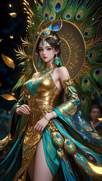 孔雀女神华丽登场，金羽霓裳幻梦成真