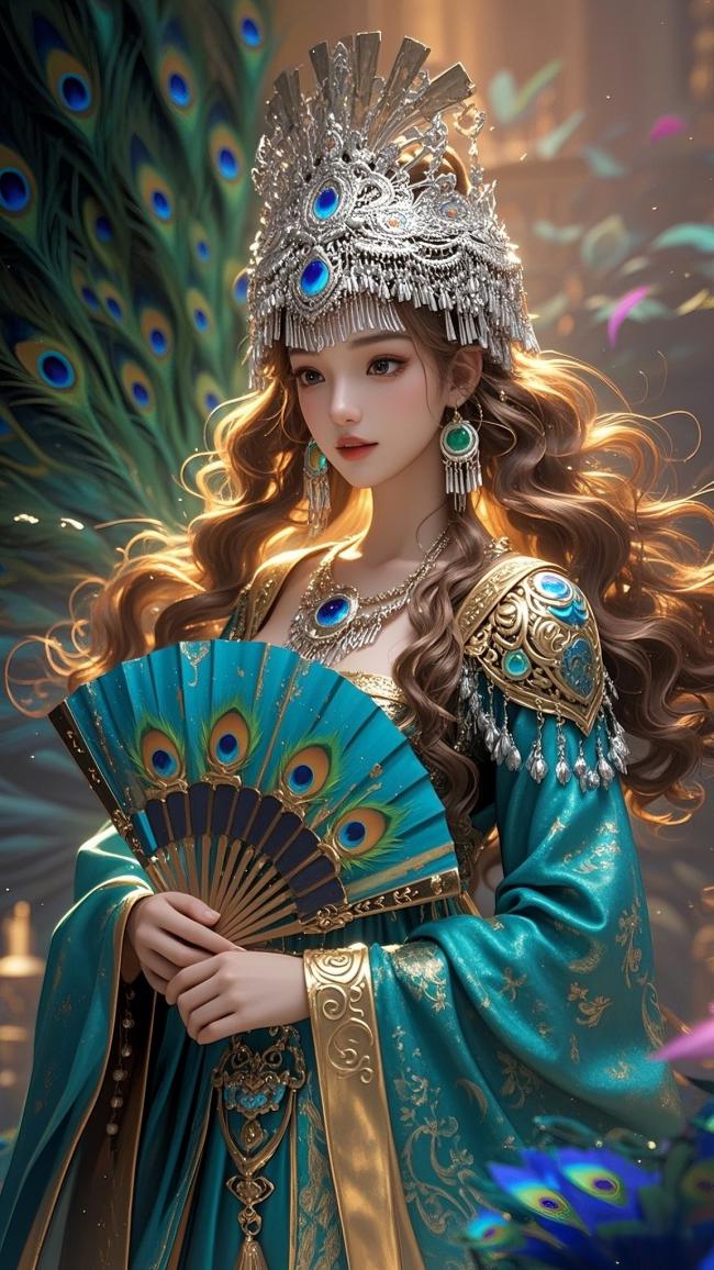 孔雀仙子新中式华服肖像图