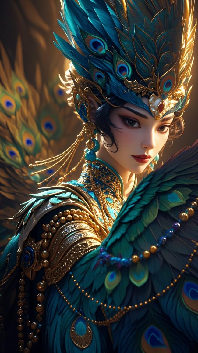 孔雀仙子华丽写实插画